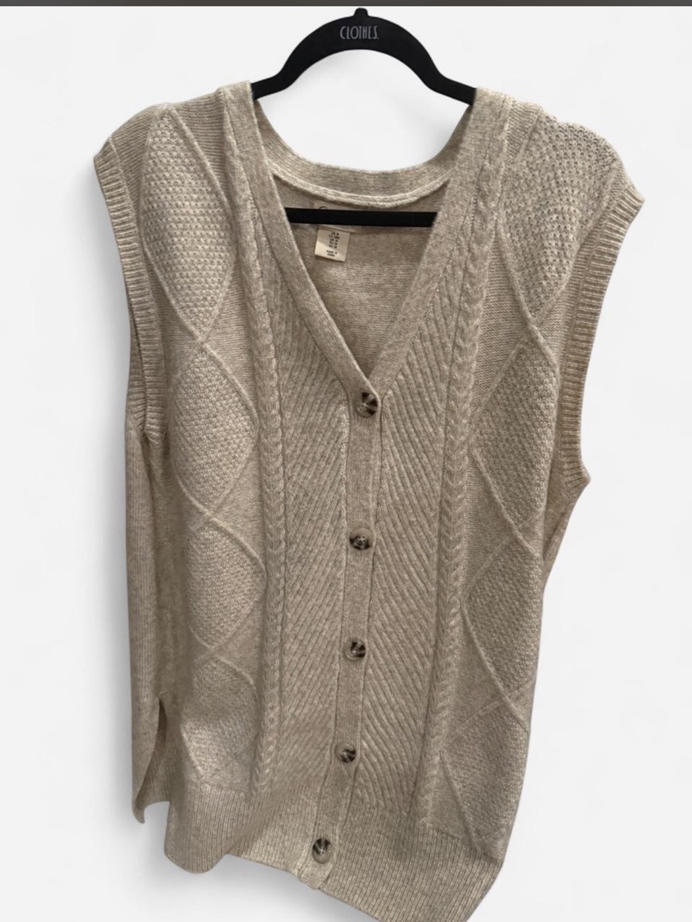 Women's Sleeveless Long Button-Front Cable Knit Sweater Vest - Beige